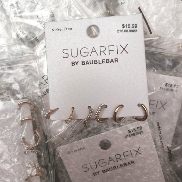 Reseller Lot Baublebar Gold Crystal Gold Pearl Hoop Earring Set SUGARFIX 10 Pcs - Picture 4 of 5
